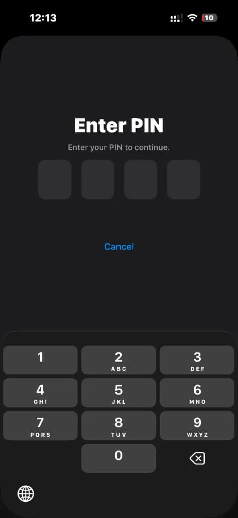 Enter PIN keypad input