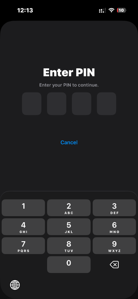 Enter PIN keypad input